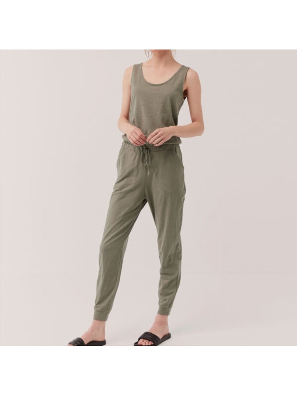PACT Organic Cotton Sleeveless Jumpsuit Pockets Mink Gray Size Large